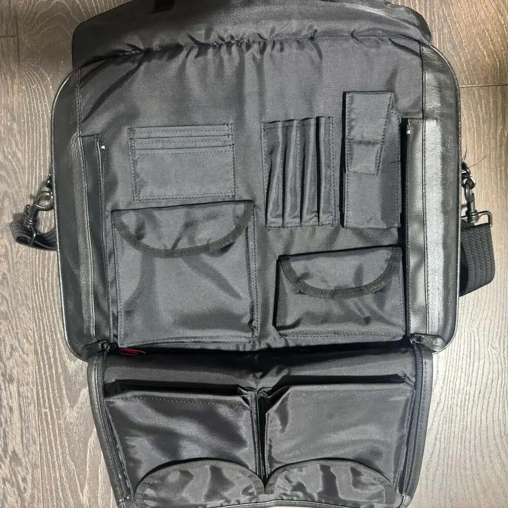 DELL Black Leather Executive Brief Case Laptop Travel Bag Office (17x13)